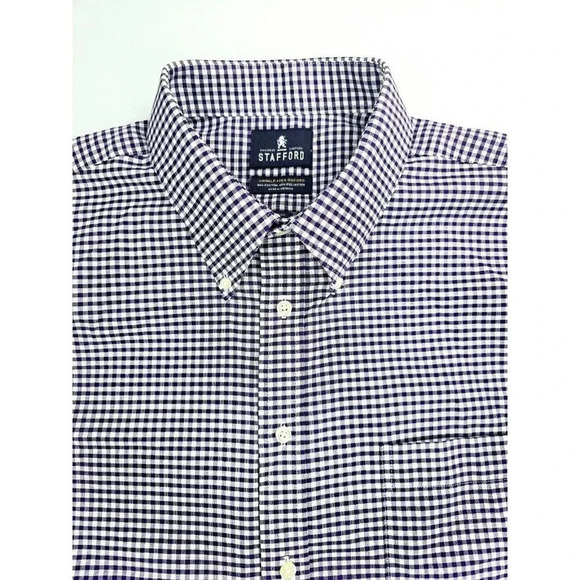 Stafford Regular Fit Size 18 34-35 Men's White Plum Check Wrinkle Free Oxford - Picture 1 of 9